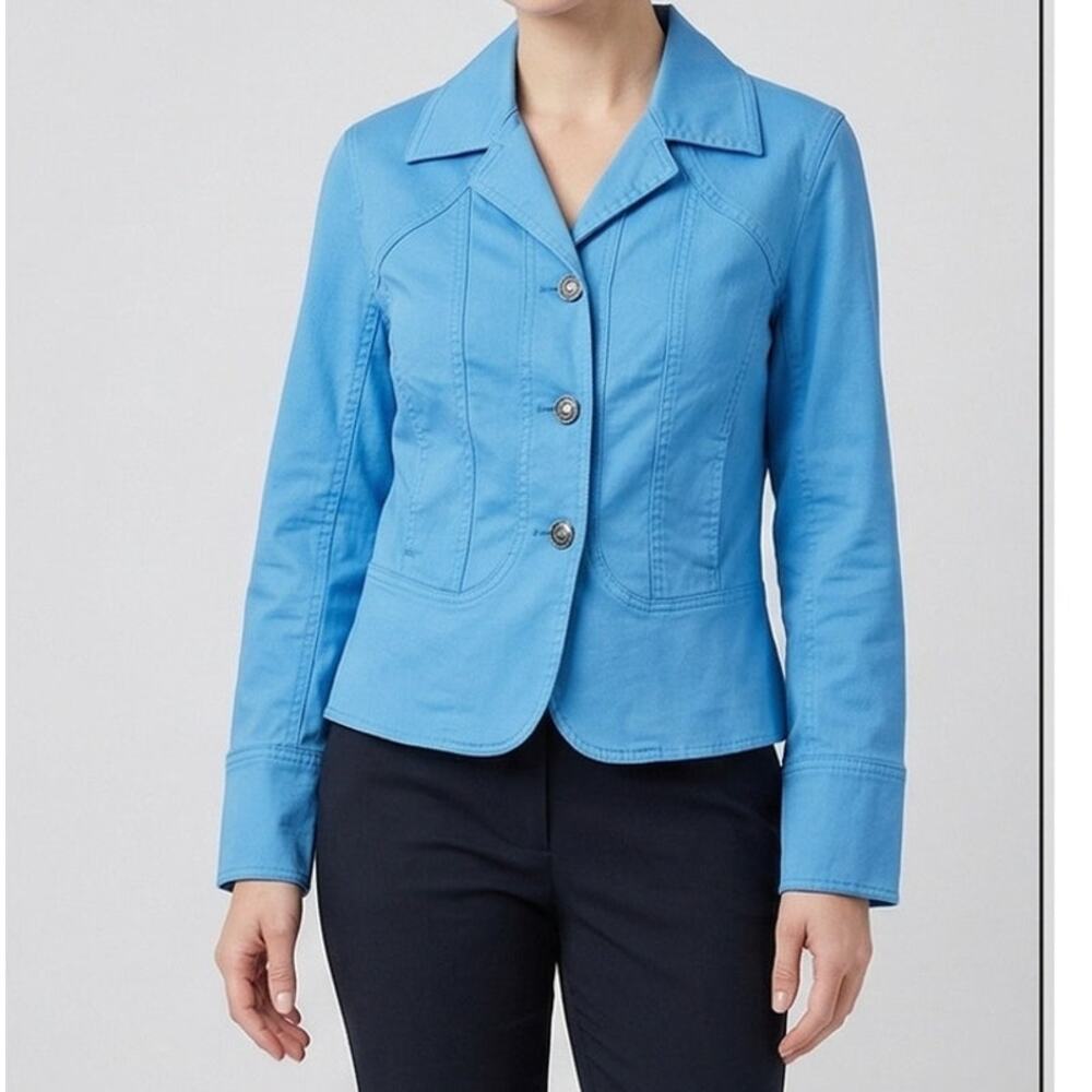 Live a Little Womens Medium Blue Cotton Stretch Button Front Jacket